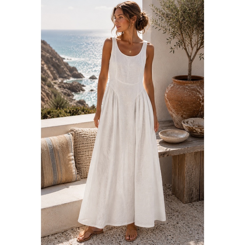 DISSH White Maxi Linen Dress